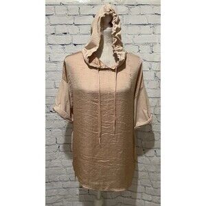 Zara Short Sleeve Hooded Multi Fabric Hi Low Top Size Medium